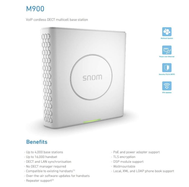 SNOM M900 IP DECT Telephone Multicell Base Station,  PoE, Up To 4,000 Base Stations, Up To 16,000 Handsets, Up To 8 Parallel Calls Per Base - Image 4