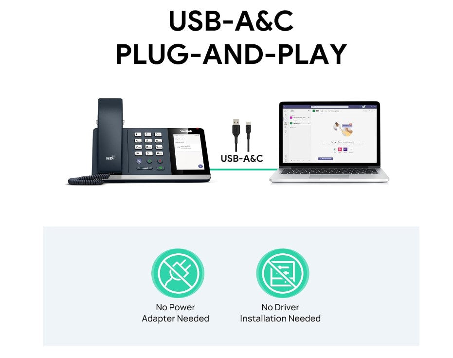 Yealink MP45 USB Teams Phone Desk Corded Phones for Work, Certified by Microsoft Teams Skype for Business System, Powered by Computer via USB-A/C - Image 3