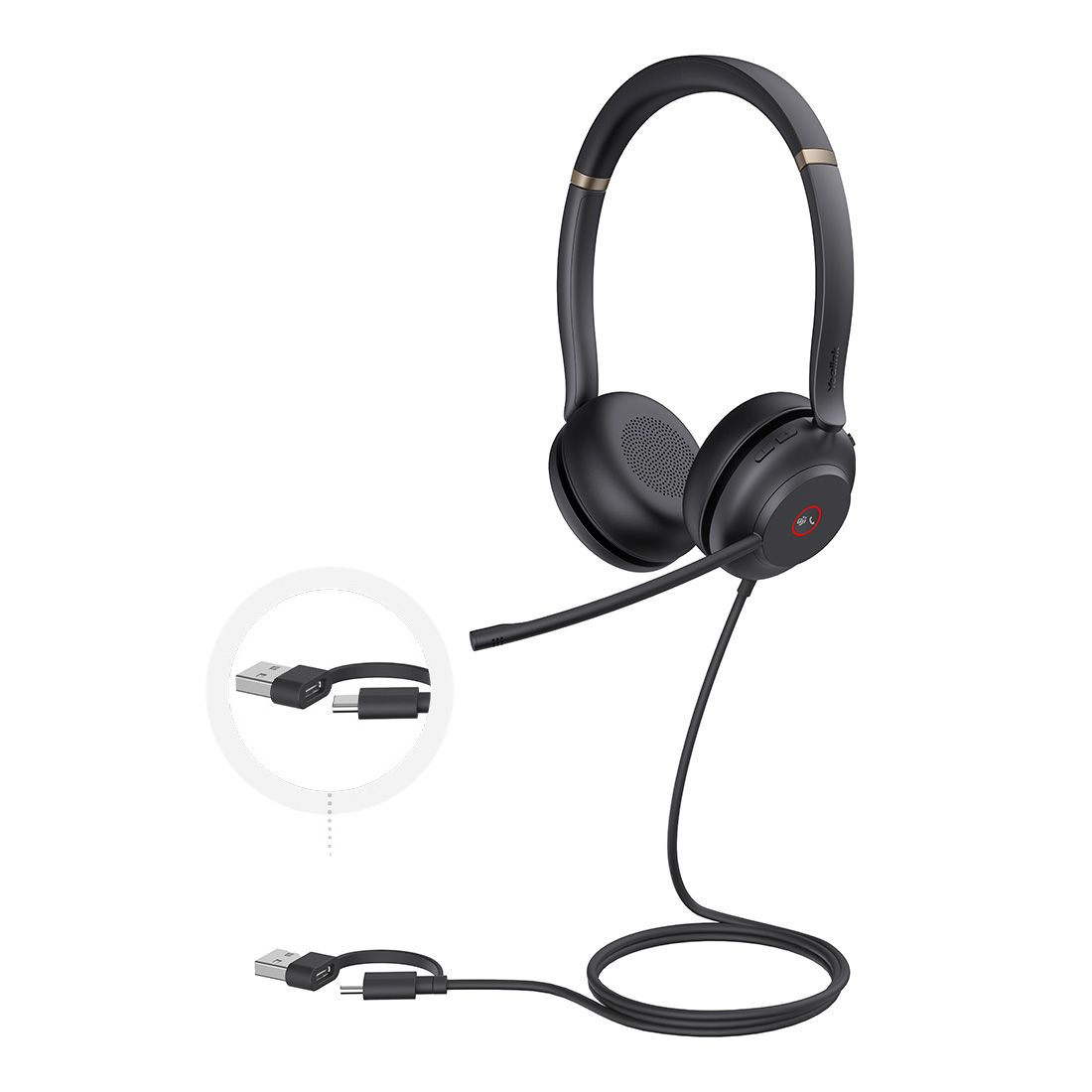 Yealink UH37 Dual MicrosoftTeams Certified USB Wired Headset USB-C/A PROFESSIONAL USB HEADSET Dual Noise-Cancelling, USB-C to USB-A adapter - Image 5