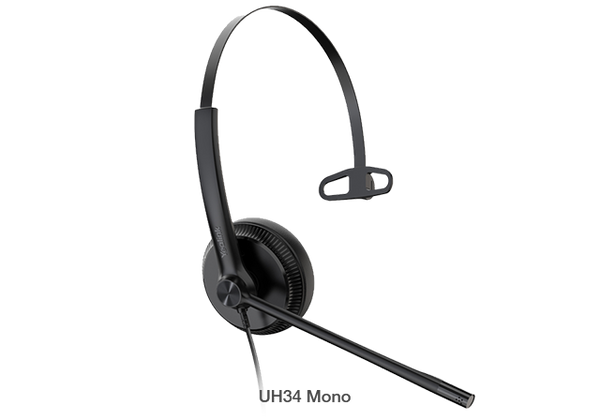 Yealink UH34 Mono Teams USB Headset, Lightweight, All Day Wearing Comfort, Ear Wideband Noise Cancelling Microphone, Leather Ear Cushions, USB-A