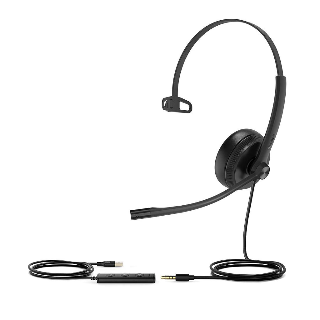 Yealink UH34 Special Edition Mono UC USB Headset, USB-A  3.5mm, Audio Clarity, Noise Cancelling Microphone, Leather Ear Cushions, YHC20 Controller - Image 1
