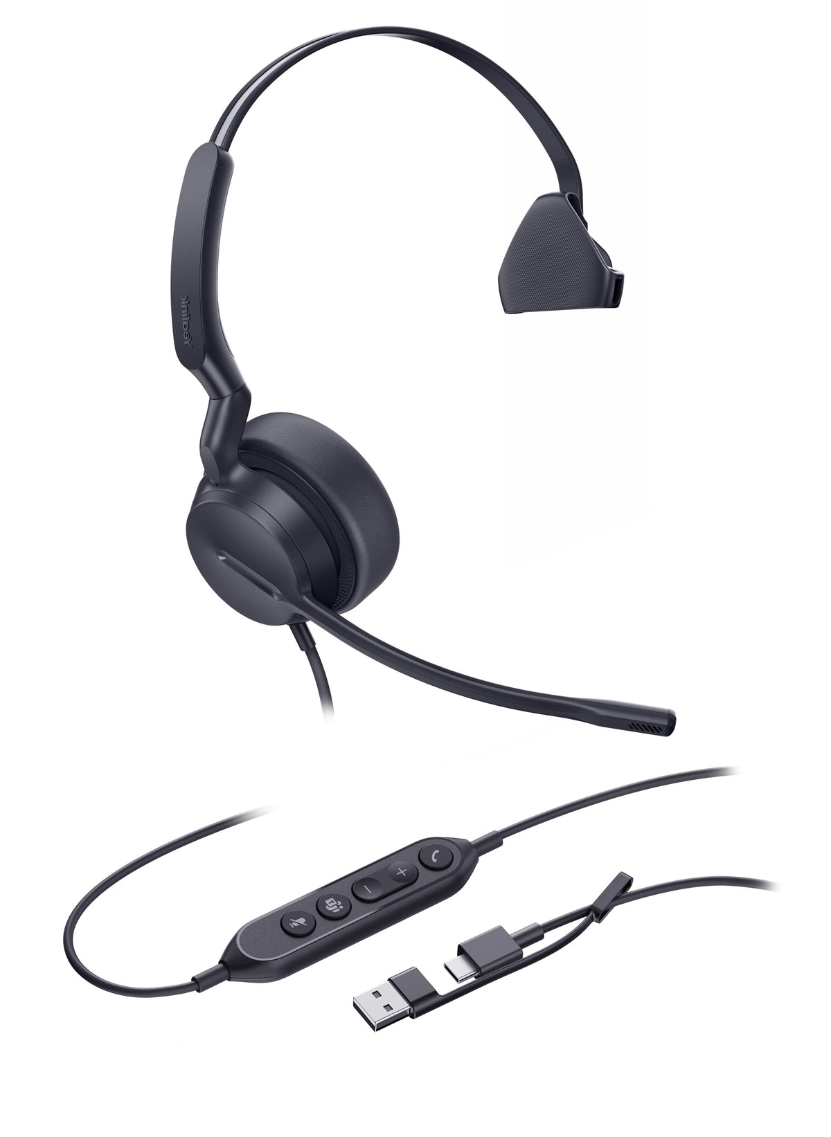 YealinkUH42 Mono UC USB-C/A USB Wired Headset, Noise-Canceling Microphone, Leather Ear Cushions, Controller, USB-C  cord with USB-A adapter - Image 3