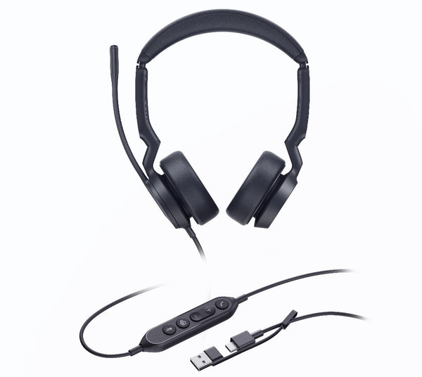 Yealink UH44 Dual Teams USB-C/A Microsoft Certified Teams USB Wired HeadsetDual Noise-Canceling Microphones 35mmSpeaker Busylight Leather Ear Cushions