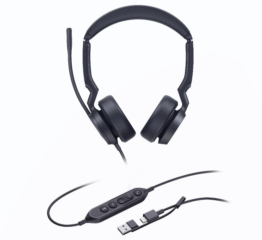 Yealink UH44 Dual UC USB-C/A Unified  Communications USB Wired Headset Dual Noise-Canceling Microphones 35mmSpeaker Busylight Leather Ear Cushions - Image 2
