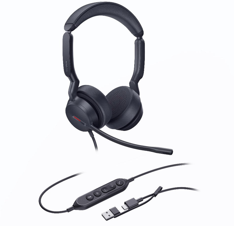 Yealink UH44 Dual UC USB-C/A Unified  Communications USB Wired Headset Dual Noise-Canceling Microphones 35mmSpeaker Busylight Leather Ear Cushions - Image 1