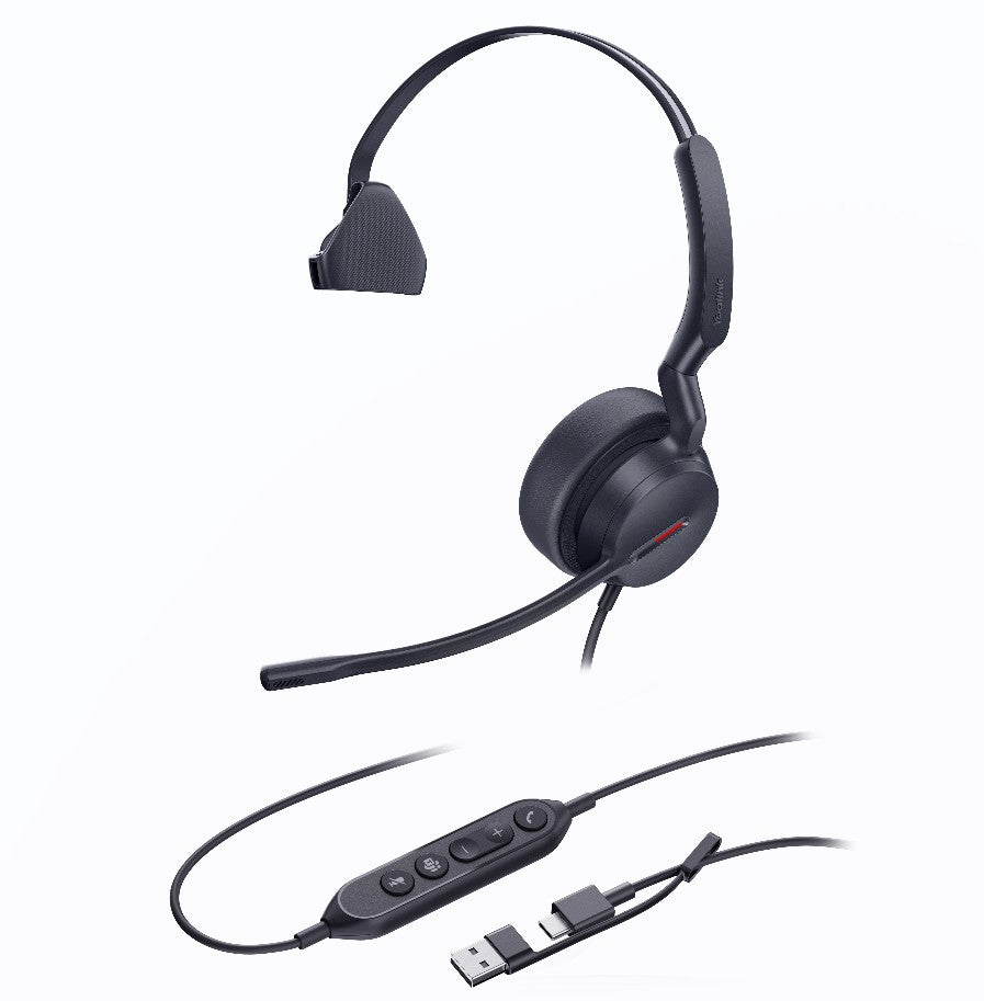 Yealink UH44 Mono Teams USB-C/A Microsoft Certified USB Wired Headset, Dual Noise-Canceling Microphones, 35mm Speaker, Busylight Leather Ear Cushions - Image 2
