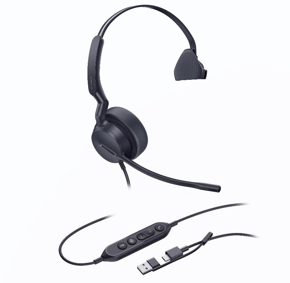 Yealink UH44 Mono Teams USB-C/A Microsoft Certified USB Wired Headset, Dual Noise-Canceling Microphones, 35mm Speaker, Busylight Leather Ear Cushions - Image 5