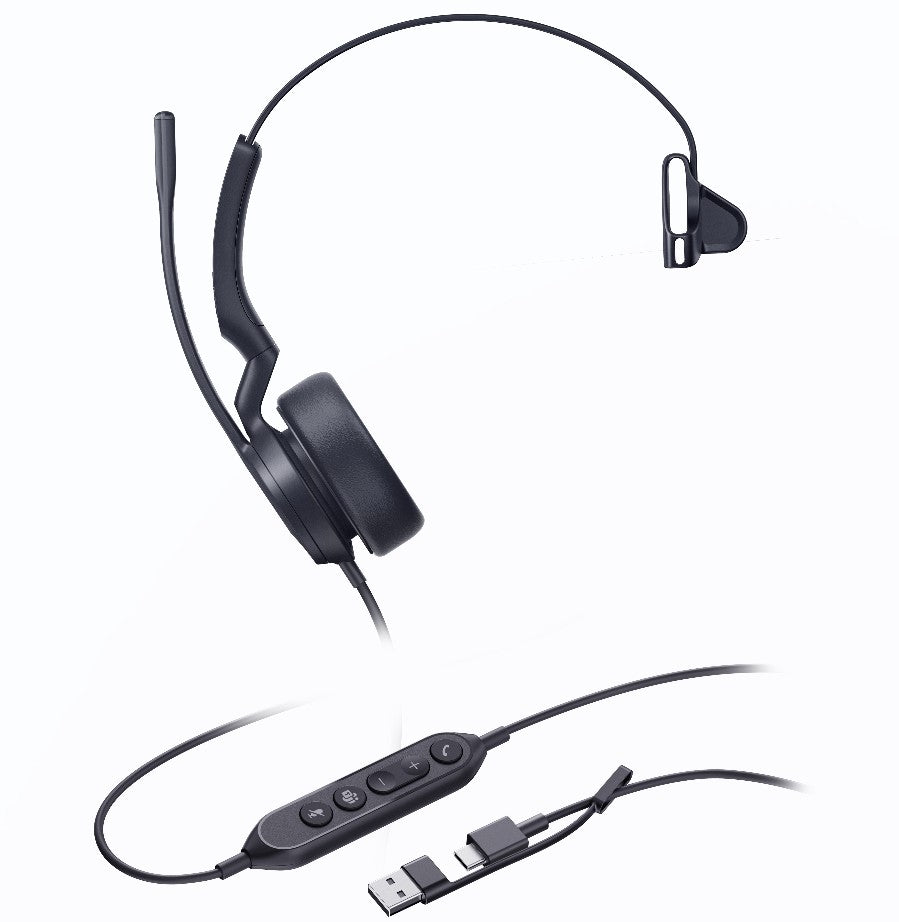 Yealink UH44 Mono Teams USB-C/A Microsoft Certified USB Wired Headset, Dual Noise-Canceling Microphones, 35mm Speaker, Busylight Leather Ear Cushions - Image 3