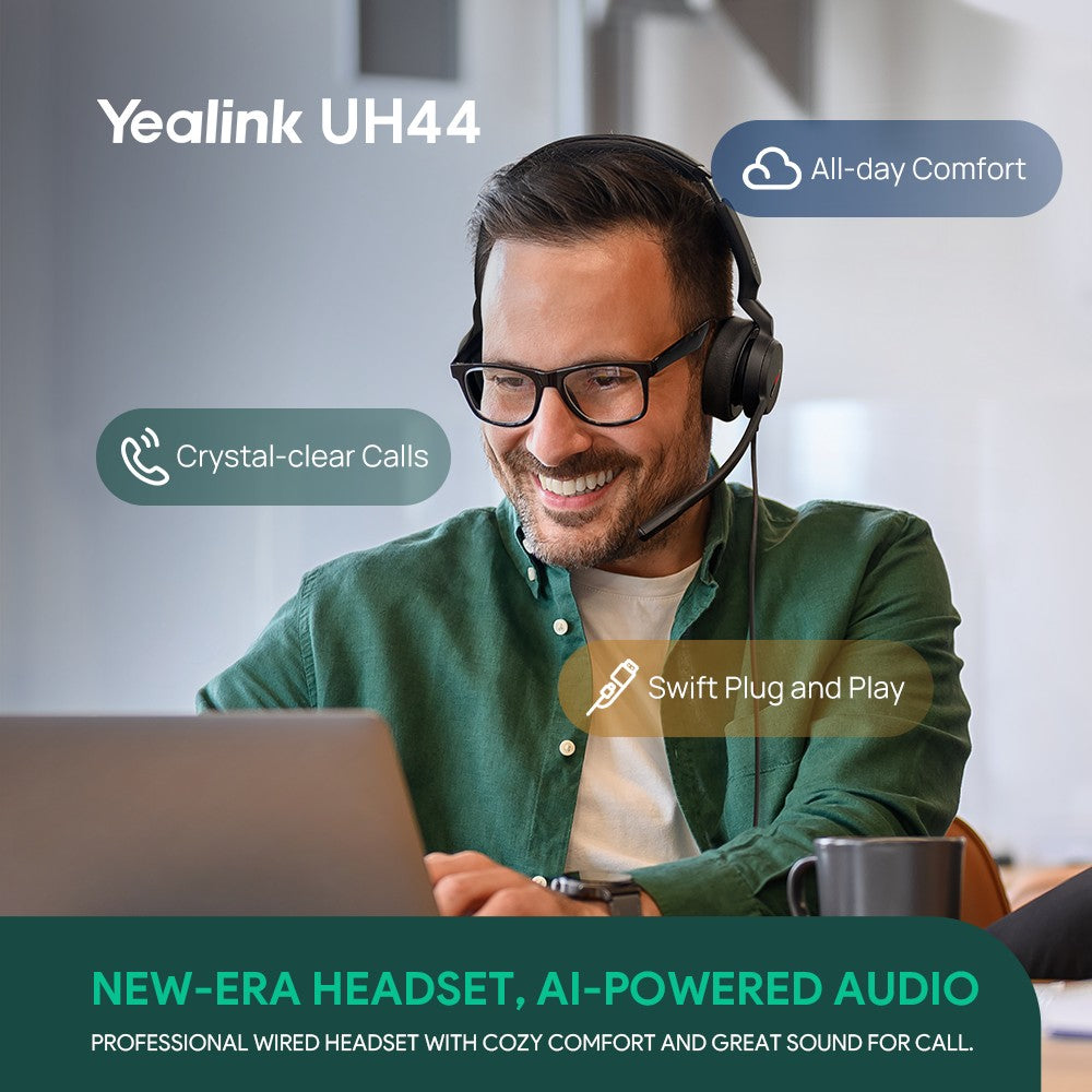 Yealink UH44 Mono Teams USB-C/A Microsoft Certified USB Wired Headset, Dual Noise-Canceling Microphones, 35mm Speaker, Busylight Leather Ear Cushions - Image 4