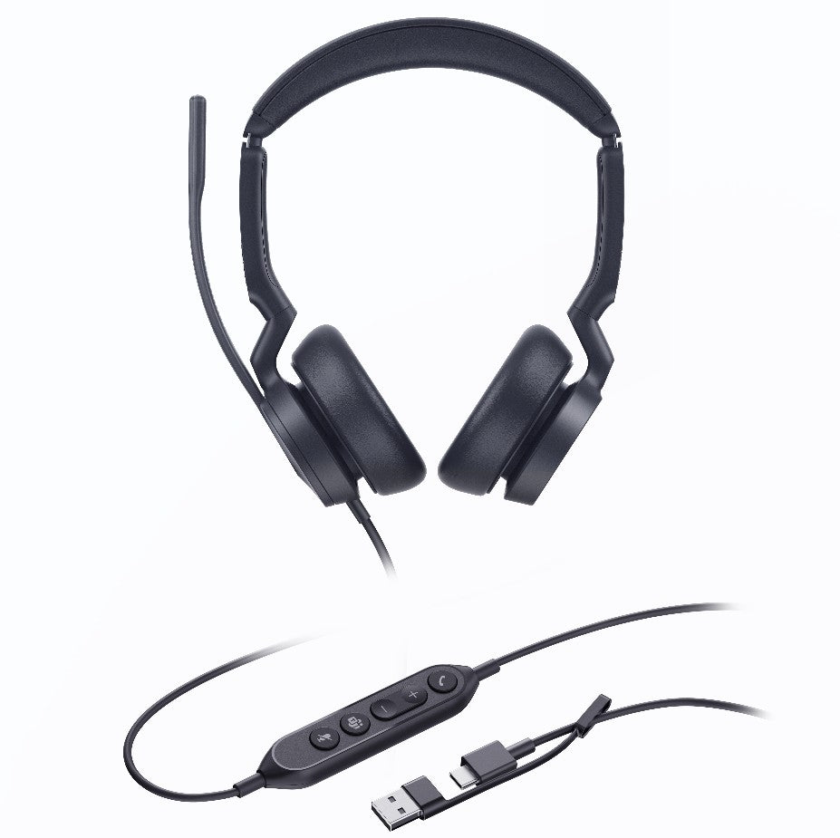Yealink UH46 Dual Teams USB-C/A Microsoft  Certified Teams USB Wired Headset 3-Noise-Canceling Microphones 35mm Speaker Busylight Leather Controller - Image 2