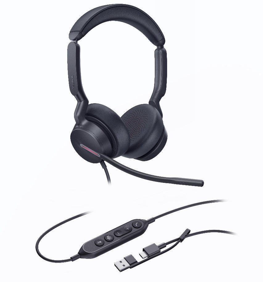 Yealink UH46 Dual Teams USB-C/A Microsoft  Certified Teams USB Wired Headset 3-Noise-Canceling Microphones 35mm Speaker Busylight Leather Controller - Image 4