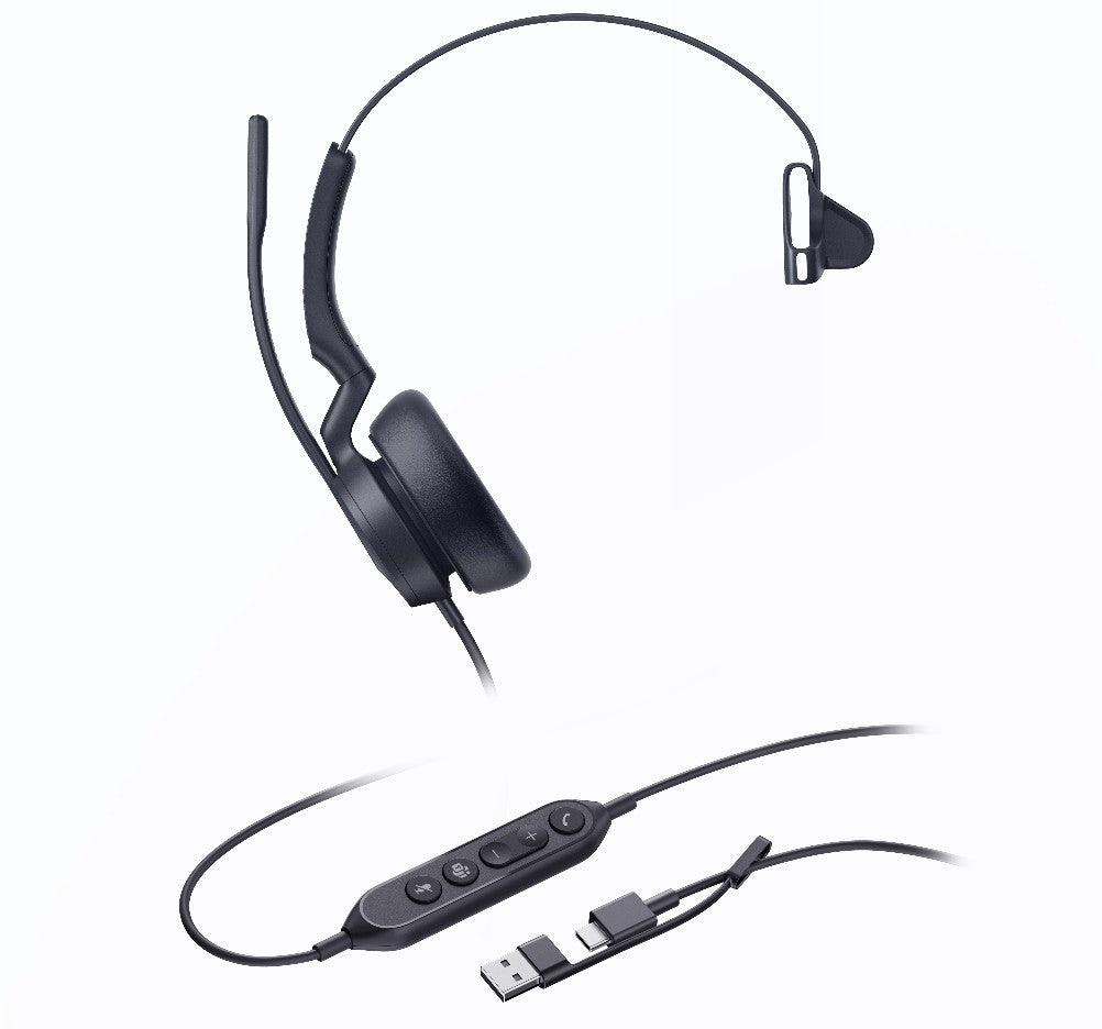 Yealink UH46 Mono Teams USB-C/A Microsoft Certified Teams USB Wired Headset 3-Noise-Canceling Microphones 35mm Speaker Busylight Leather Controller - Image 3