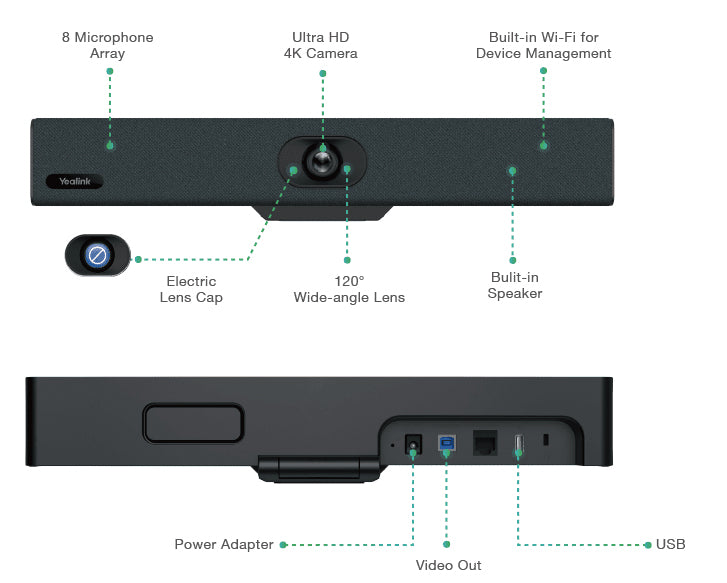 Yealink UVC34 All-in-One USB Video Bar, for Small Rooms and Huddle Rooms, Compatible with Almost Every Video Conferencing Service on the Market Today - Image 3