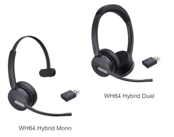 Yealink WH64 Hybrid Dual with Charging Stand Teams DECT Wireless Headset, DECT & Bluetooth 3-Mic Noise Cancellation, DECT Dongle USB-A WDD60
