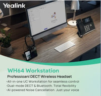 Yealink WH64 Dual Workstation, Yealink WH64 Workstation is an industry-leading DECT wireless headset with dual/single-ear options for seamless desktop - Image 1
