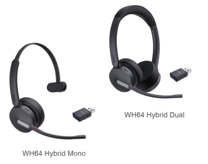 Yealink WH64 Hybrid Mono with Charging Stand DECT Wireless Headset, DECT & Bluetooth Hybrid Wireless 3-Mic Noise Cancellation, Dongle WDD60 - Image 2