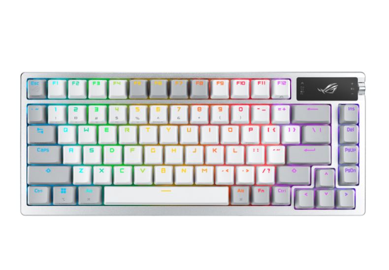 ASUS ROG AZOTH/NXSM/PBT/WHT Gaming Keyboard, OLED Display, NX Storm Switch, 75 Keys, Tri-mode Connection, White, Tactile Bump/Clicky - Image 1