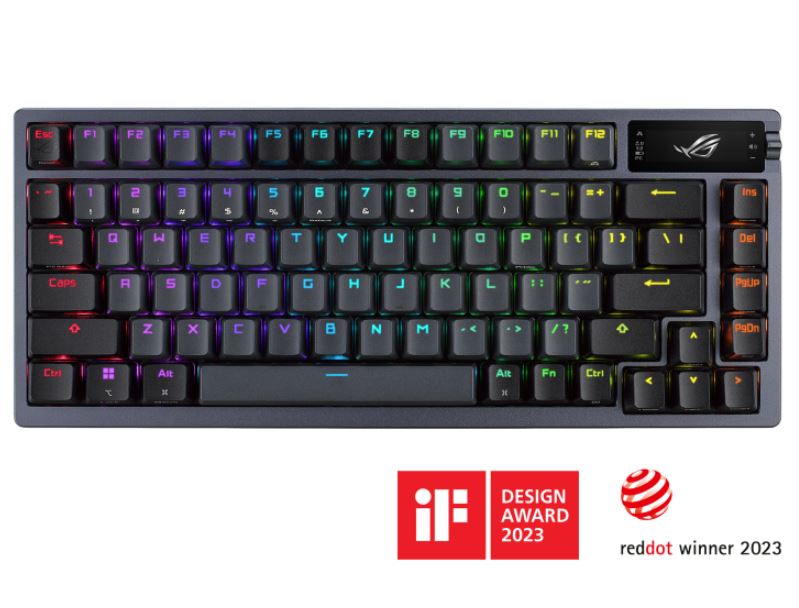 ASUS ROG AZOTH/NXSW/US/PBT (Snow Switch) Gaming Keyboard, OLED Display, NX Snow Switch, 75 Keys, Tri-mode Connection, Quiet - Image 1