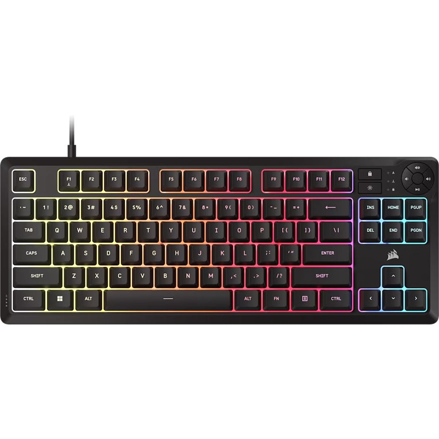 Corsair K55 CORE TKL RGB Gaming Keyboard, 1000Hz, 12KRO, rubber-dome switched, USB 2.0 wired, dedicated media/WIN lock, iCUE support - Image 5