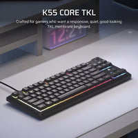 Corsair K55 CORE TKL RGB Gaming Keyboard, 1000Hz, 12KRO, rubber-dome switched, USB 2.0 wired, dedicated media/WIN lock, iCUE support - Image 3
