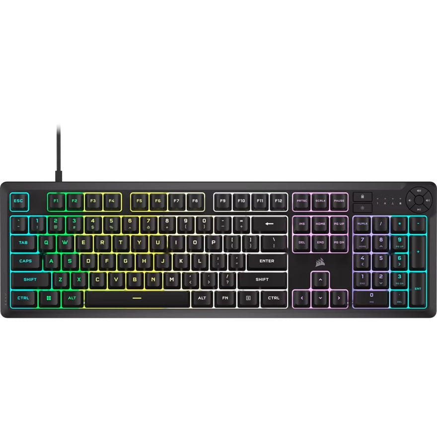 Corsair K55 CORE RGB Gaming Keyboard — Black, Extended layout, 12KRO, 6 macro keys, rubber dome switches, USB wired, iCUE support, media controls - Image 2