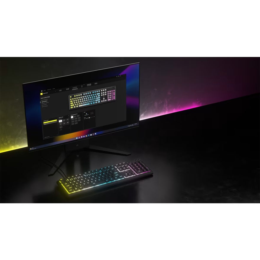 Corsair K55 CORE RGB Gaming Keyboard — Black, Extended layout, 12KRO, 6 macro keys, rubber dome switches, USB wired, iCUE support, media controls - Image 4