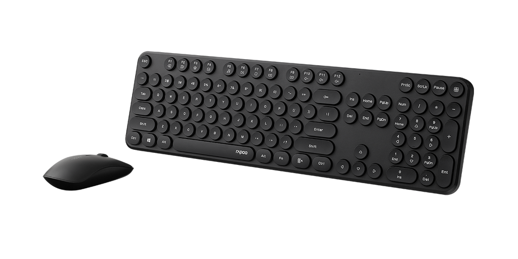 RAPOO Wireless Stylish, Spill-Resistant, Retro Style Round Key, 1000DPI, 2.4G Connection, 10M Range, Nano Receiver, Optical Mouse & Keyboard Black - Image 2