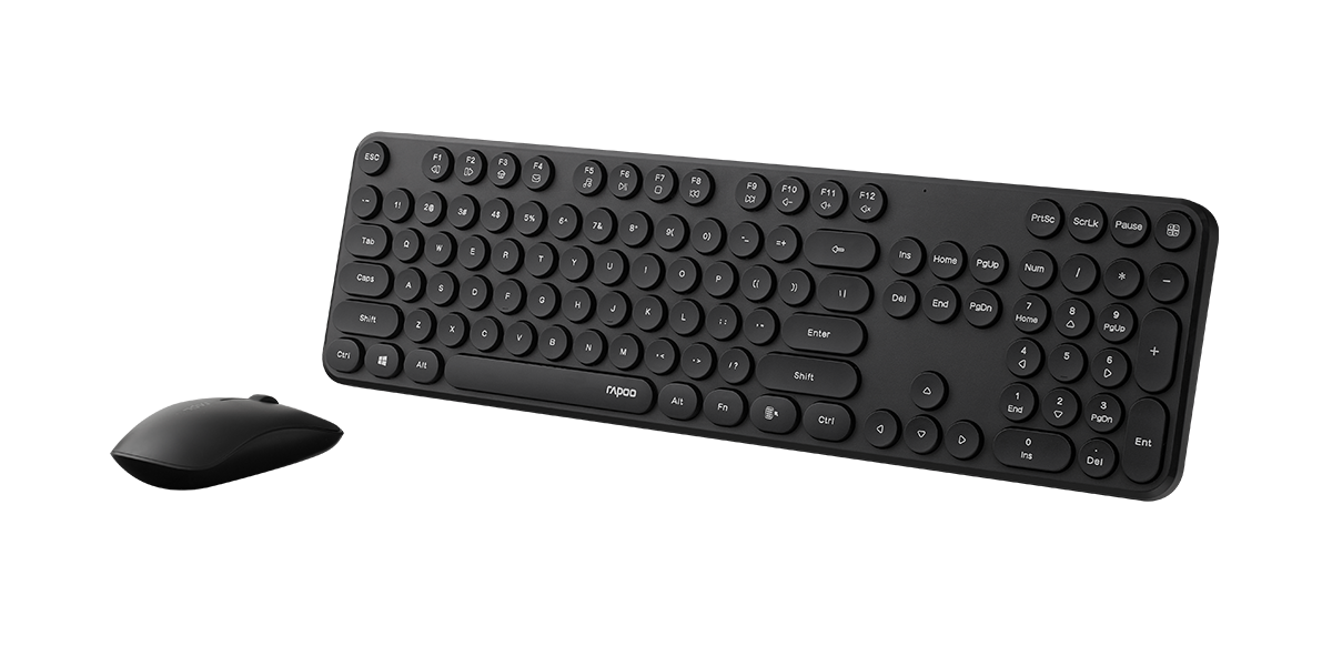 RAPOO Wireless Stylish, Spill-Resistant, Retro Style Round Key, 1000DPI, 2.4G Connection, 10M Range, Nano Receiver, Optical Mouse & Keyboard Black - Image 2