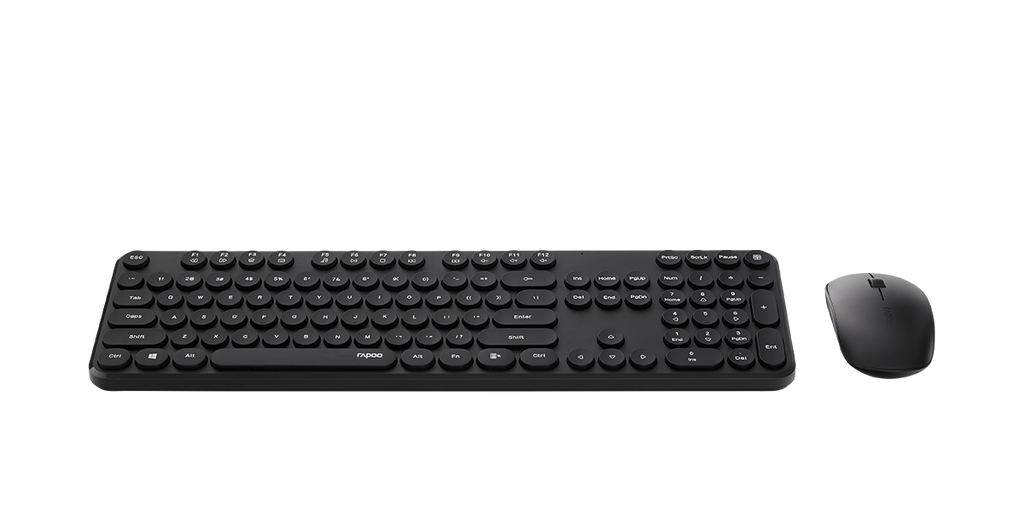 RAPOO Wireless Stylish, Spill-Resistant, Retro Style Round Key, 1000DPI, 2.4G Connection, 10M Range, Nano Receiver, Optical Mouse & Keyboard Black - Image 4