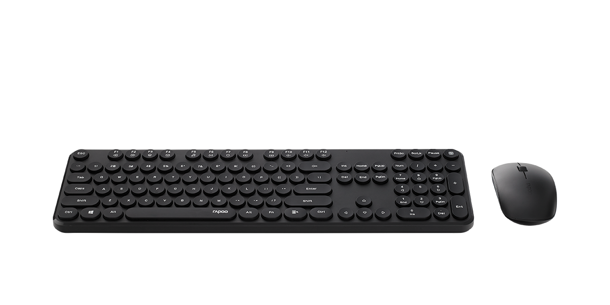 RAPOO Wireless Stylish, Spill-Resistant, Retro Style Round Key, 1000DPI, 2.4G Connection, 10M Range, Nano Receiver, Optical Mouse & Keyboard Black - Image 4