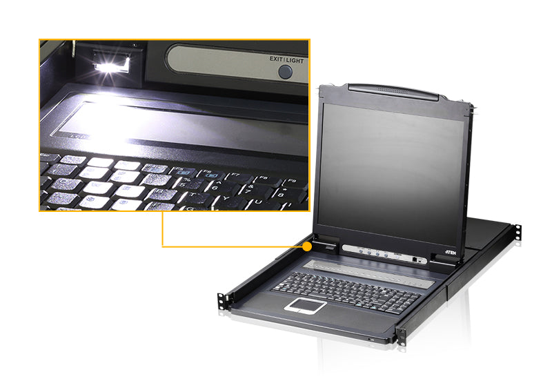 Aten Rackmount KVM Switch 8 Port VGA PS/2-USB w/ 19" LCD Display, 2x Custom KVM Cables Included, 1280x1024@75hz Display, LED Illumination - Image 3