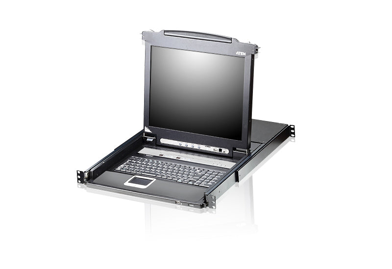Aten Rackmount KVM Switch Single Rail 8 Port VGA PS/2-USB w/ 19" LCD Display, 2x Custom KVM Cables, 1280x1024@75hz Display, LED Illumination - Image 1