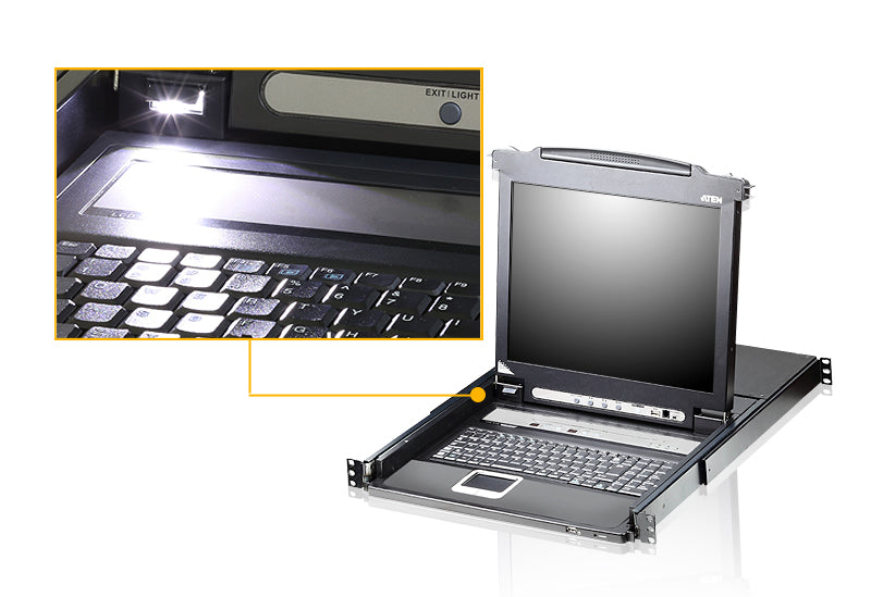 Aten Rackmount KVM Switch Single Rail 16 Port VGA PS/2-USB w/ 19" LCD Display, 2x Custom KVM Cables, 1280x1024@75hz Display, LED Illumination - Image 3