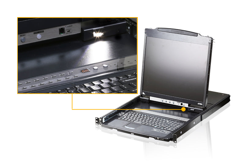 Aten Rackmount Dual Rail LCD Console VGA PS/2-USB w/ 19" LCD Display, 1x Custom KVM Cable Included, 1280x1024@75hz Display, LED Illumination - Image 3