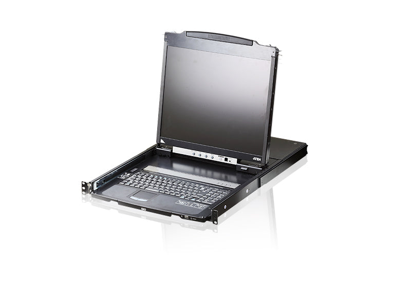Aten Rackmount Dual Rail LCD Console VGA PS/2-USB w/ 19" LCD Display, 1x Custom KVM Cable Included, 1280x1024@75hz Display, LED Illumination - Image 1