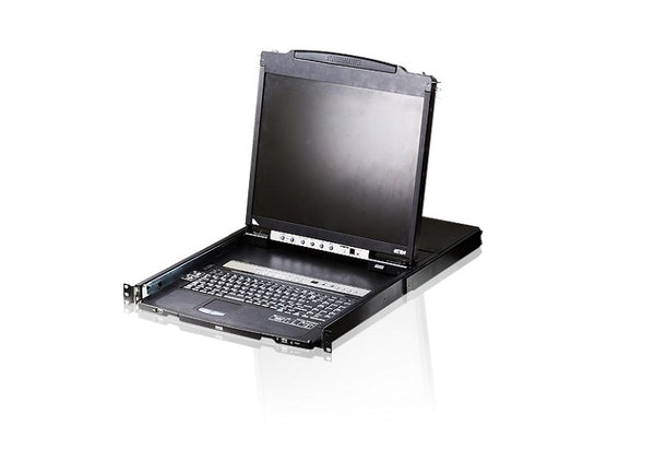 Aten Rackmount KVM Switch Dual Rail 8 Port VGA PS/2-USB w/ 19" LCD Display, 2x Custom KVM Cables Included, 1280x1024@75hz Display, LED Illumination