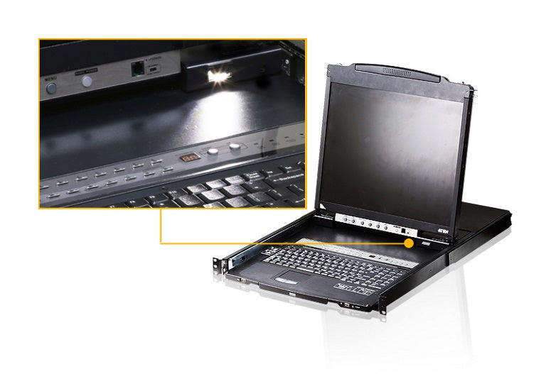 Aten Rackmount KVM Switch Dual Rail 8 Port VGA PS/2-USB w/ 19" LCD Display, 2x Custom KVM Cables Included, 1280x1024@75hz Display, LED Illumination - Image 3