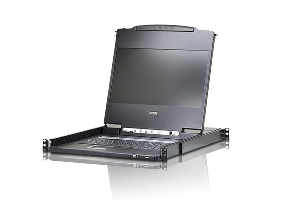 Aten Rackmount Single Rail LCD Console VGA,HDMI,DVI & VGA w/ 17.3" LCD Display, 1x Custom KVM Cable Included, 1920x1080@60hz Display, LED Illumination