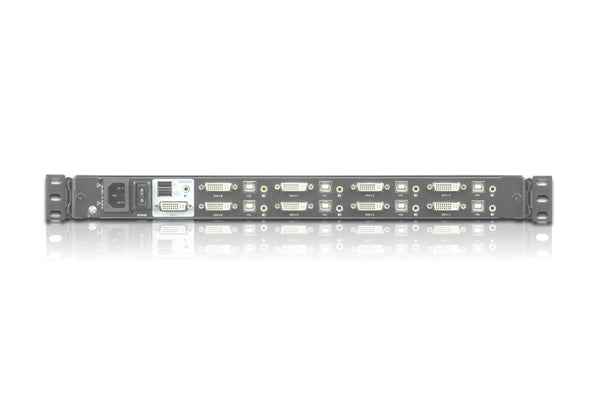 Aten Rackmount KVM Switch Single Rail 8 Port DVI USB w/ 17.3" LCD Display, 2x Custom KVM Cables, 1920x1200@60hz Display, LED Illumination