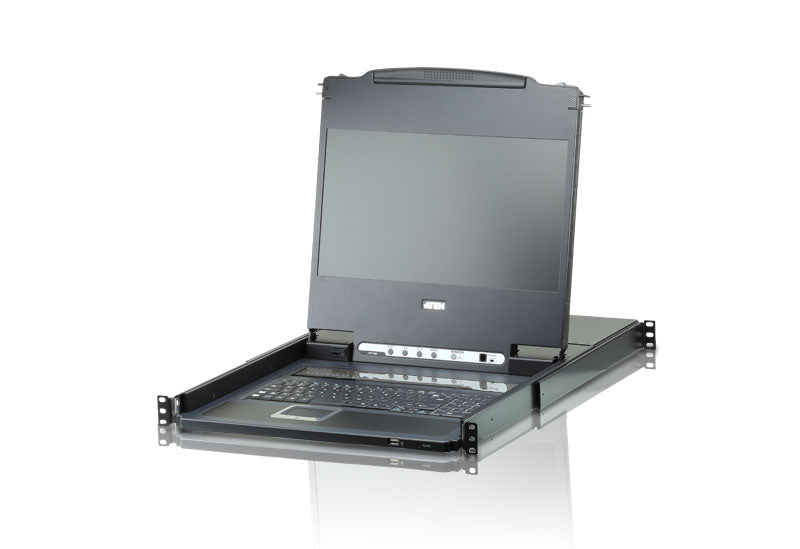 Aten Rackmount KVM Switch Single Rail 8 Port DVI USB w/ 17.3" LCD Display, 2x Custom KVM Cables, 1920x1200@60hz Display, LED Illumination - Image 1