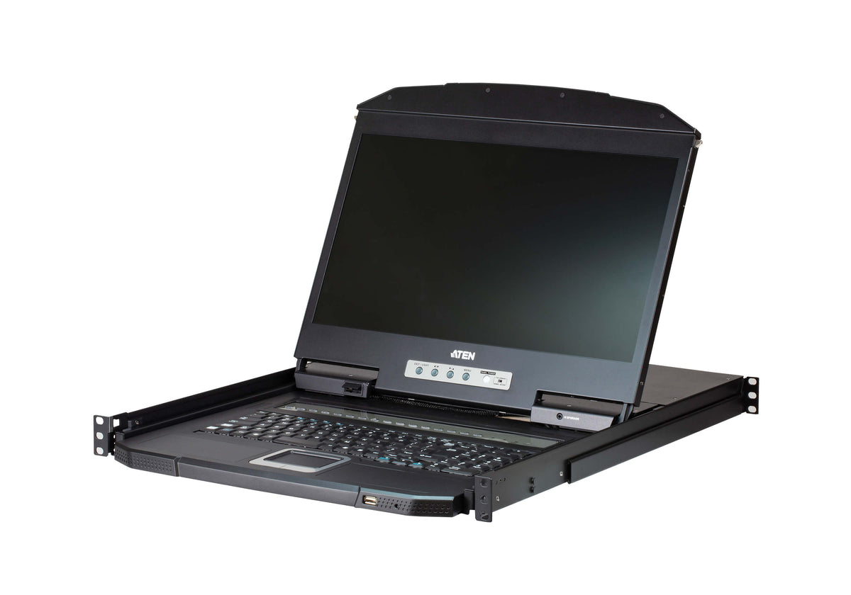 Aten Rackmount KVM Switch 8 Port VGA w/ 18.5" LCD Display, 2x Custom KVM Cables Included, 1366x768@60hz Display, Short Depth Design - Image 3