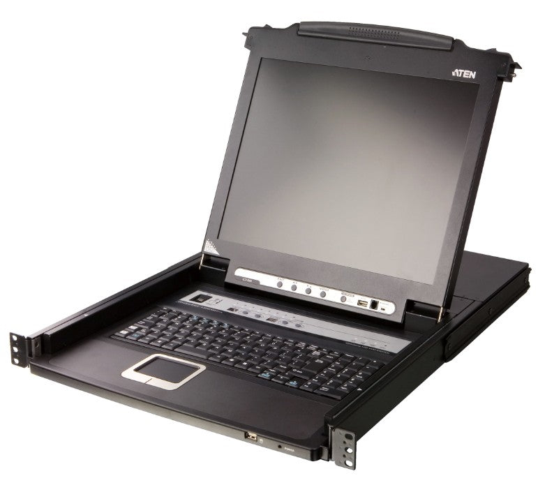 Aten Rackmount KVM Switch Single Rail 8 Port VGA PS/2-USB w/ 17.3" FHD LCD Display, Control up to 256 Computers, LED Illumination - Image 1