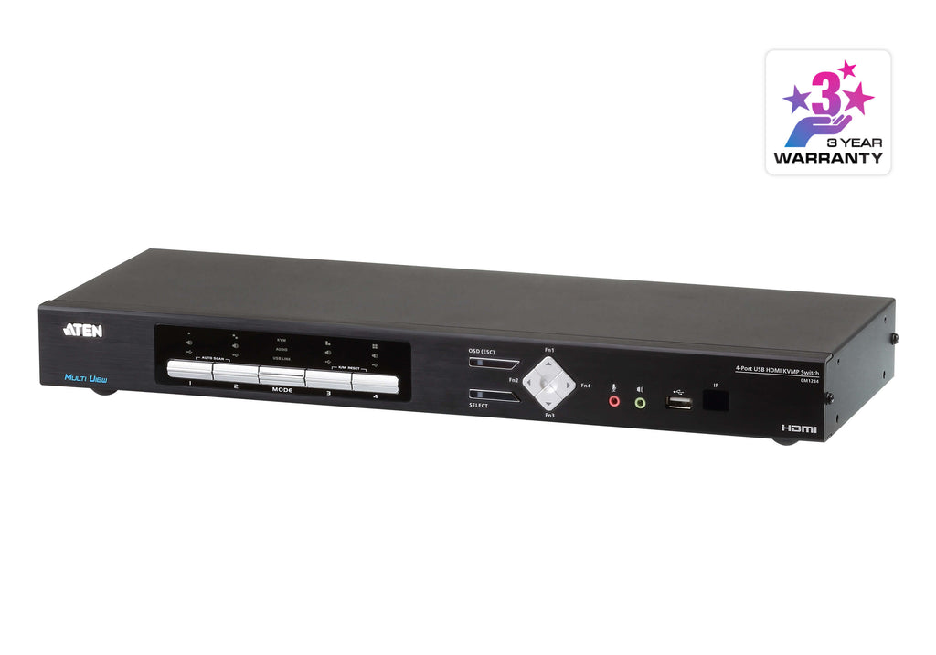Aten Desktop KVMP Switch 4 Port Multi-View 4k HDMI w/ audio, 4x USB HDMI Cables Included, 2x USB Port, Selection Via Front Panel - Image 4