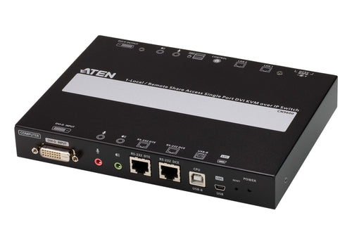 Aten Single Port DVI KVM Over IP with Audio and Virtual Media, supports up to 1920 x 1200 @ 60Hz, 1 DVI USB KVM Cable included, Dual RS232 serial port - Image 1