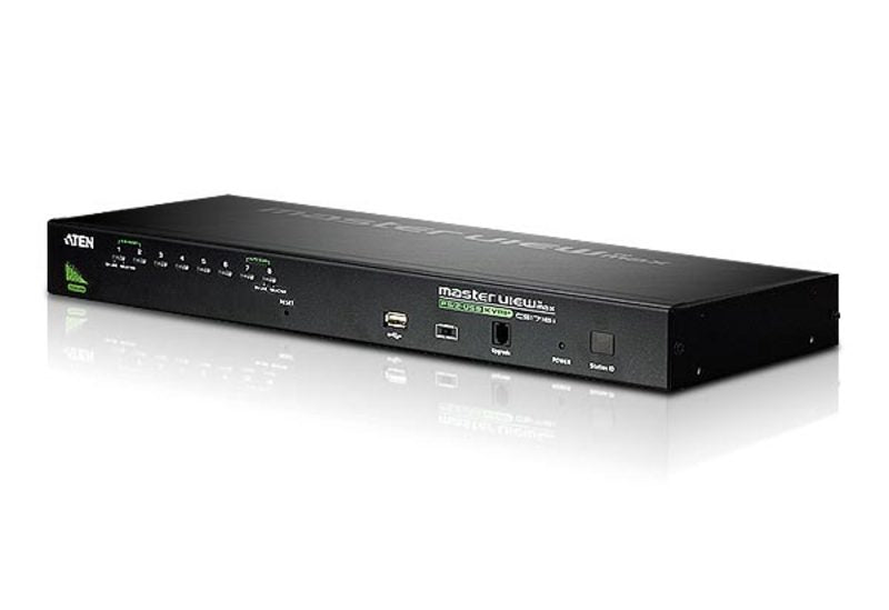 Aten Rackmount KVM Switch 8 Port VGA PS/2-USB, 2x Custom KVM Cables Included, Broadcast Mode, Daisy Chainable for up to 256 Devices - Image 1