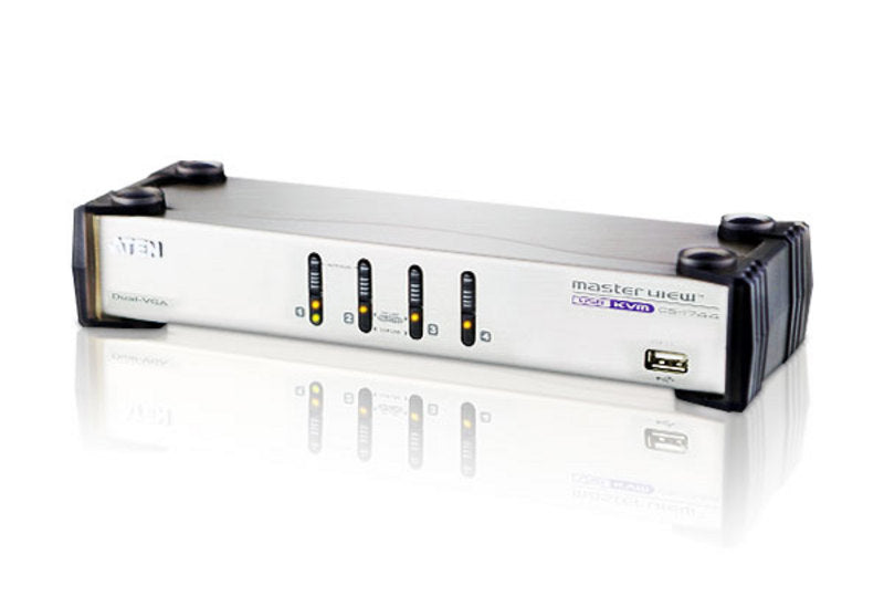 Aten Desktop KVMP Switch 4 Port Dual Display VGA w/ audio, 4x Custom KVM Cables Included, 2x USB Port, Selection Via Front Panel - Image 1