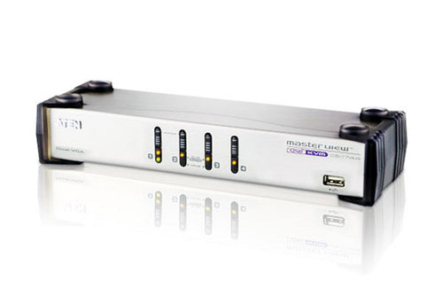 Aten Desktop KVMP Switch 4 Port Dual Display VGA w/ audio, 4x Custom KVM Cables Included, 2x USB Port, Selection Via Front Panel - Image 1
