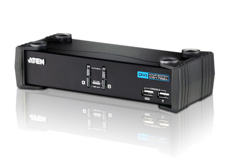 Aten Desktop KVMP Switch 2 Port Single Display DVI w/ audio, 2x Custom KVM Cables Included, 2x USB Port, Selection Via Front Panel - Image 1