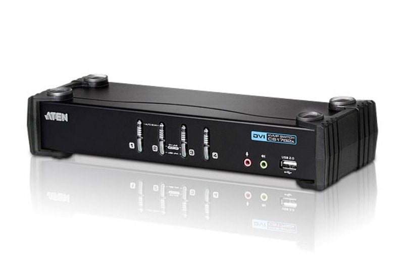 Aten Desktop KVMP Switch 4 Port Single Display DVI w/ audio, 4x Custom KVM Cables Included, 2x USB Port, Selection Via Front Panel - Image 1