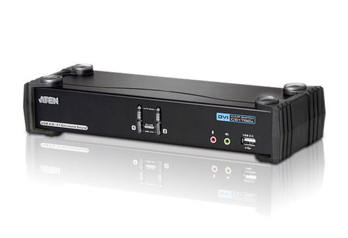 Aten Desktop KVMP Switch 2 Port Single Display DVI w/ 7.1 audio, 2x Custom KVM Cables Included, 2x USB Port, Selection Via Front Panel - Image 1